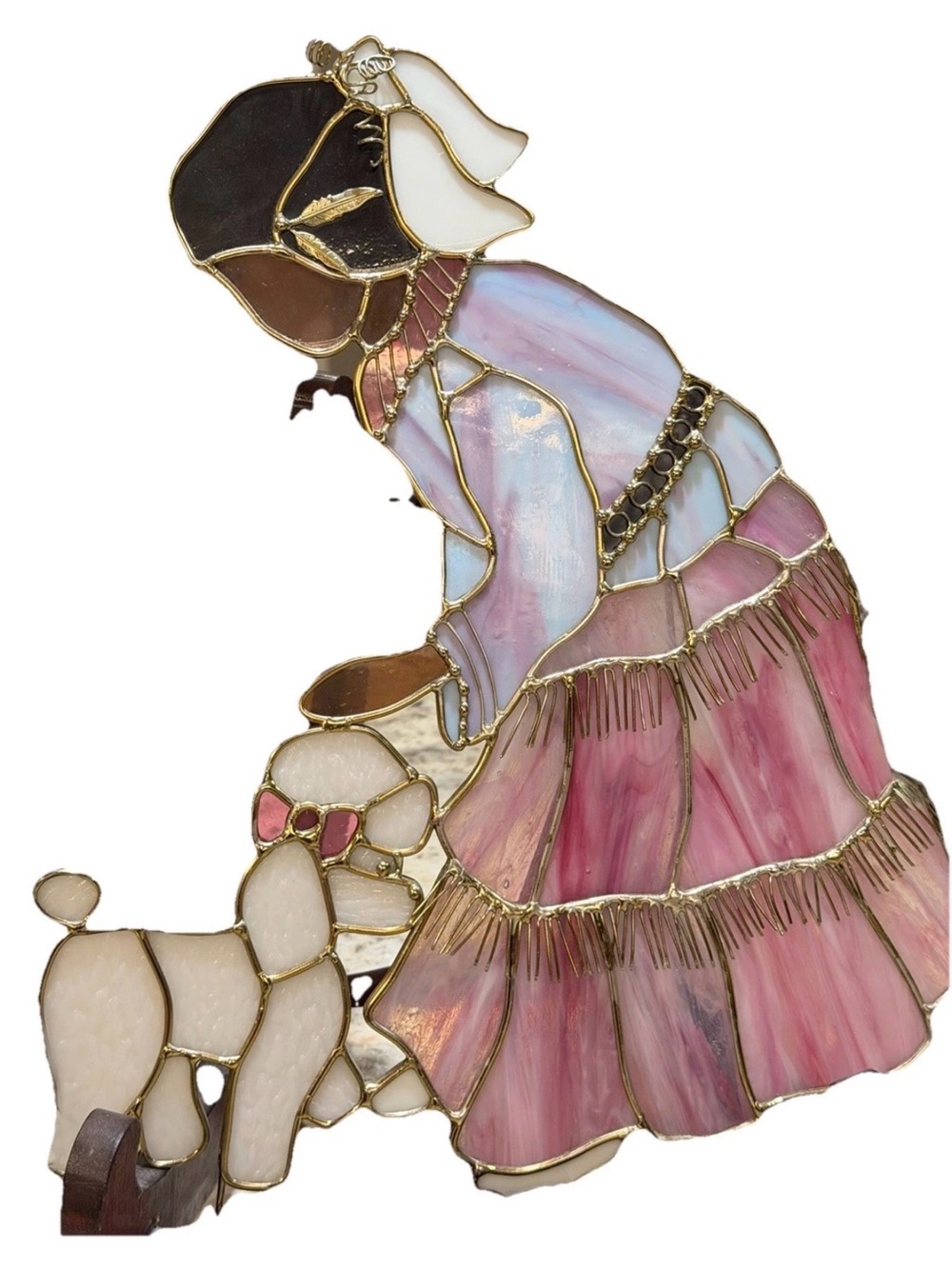 GFOHR Native American Inspired Stain Glass Woman & Dog Freestanding Vintage Deco